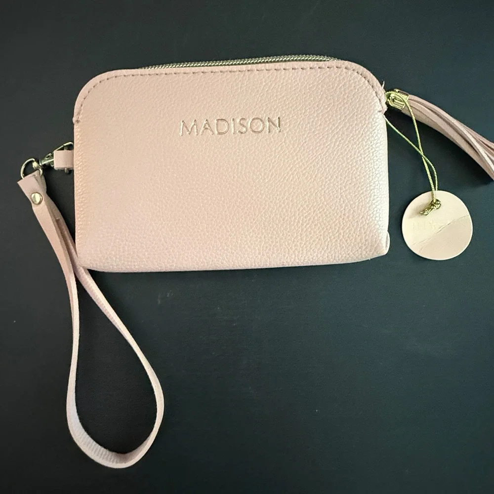 Madison Pink Faux Leather Wristlet Pouch Tassel Zipper Wallet NWT - Picture 1 of 7